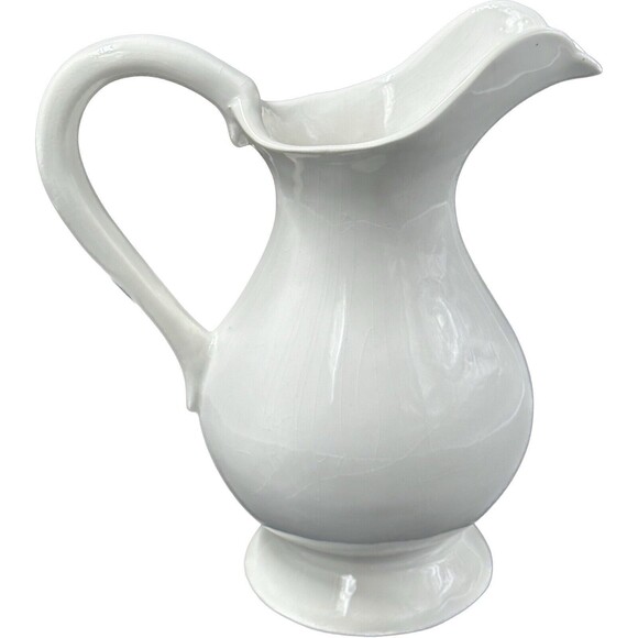 Large Blue and Brown Ceramic Floral Pitcher made in Italy 11.25" Tall - Picture 3 of 6